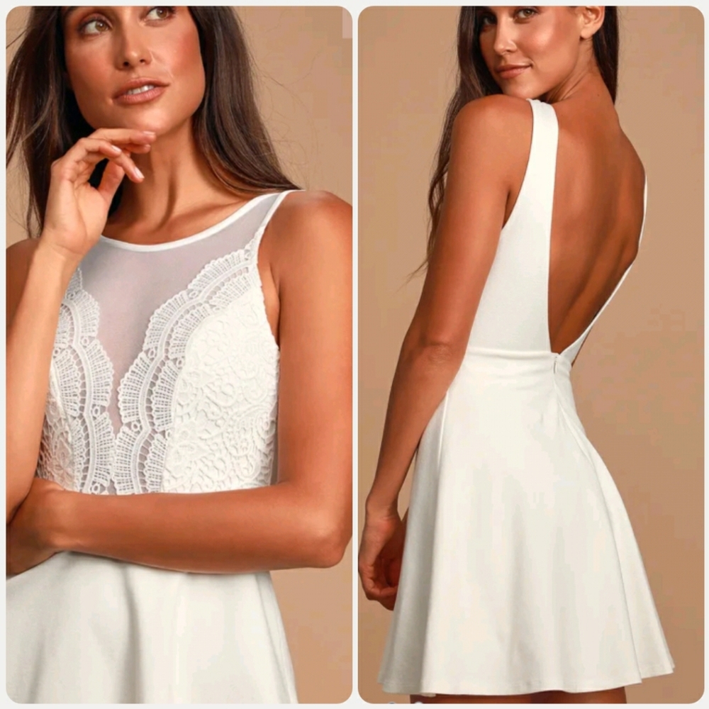 Lulu's I Promise White Lace Skater Dress